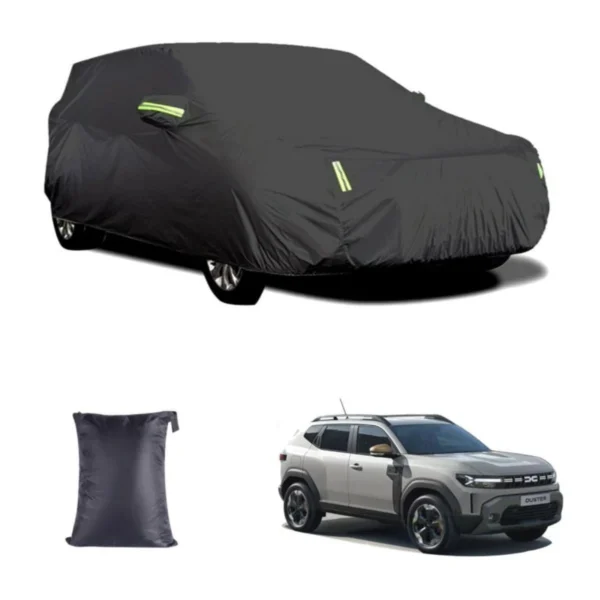Bâche de protection extérieure pour Dacia Duster en Polyester Oxford 190T, imperméable, respirante et toutes saisons, disponible sur Telas.fr.